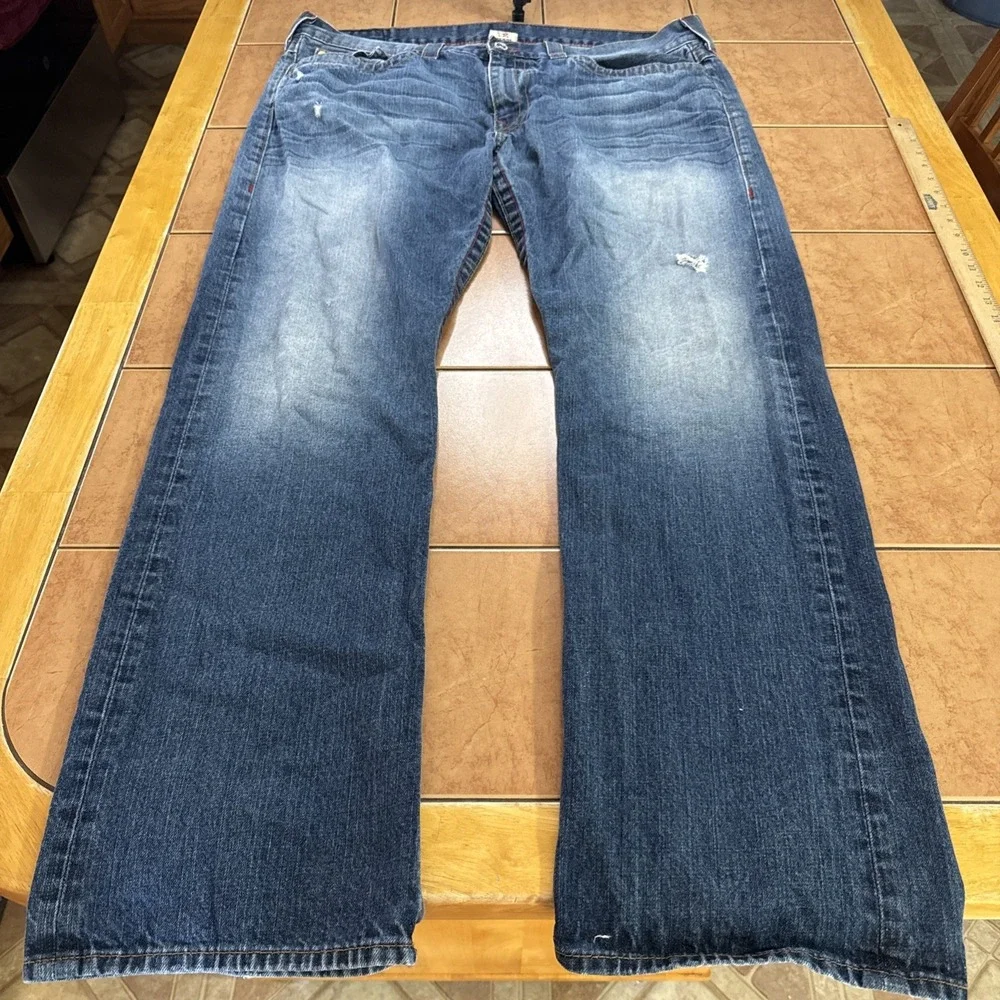 True Religion Jeans Mens Sz 40 x 34 Blue Straight Flap Stretch Denim USA Made